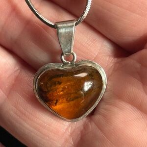 Vintage Silver and Amber‎ Heart Pendant